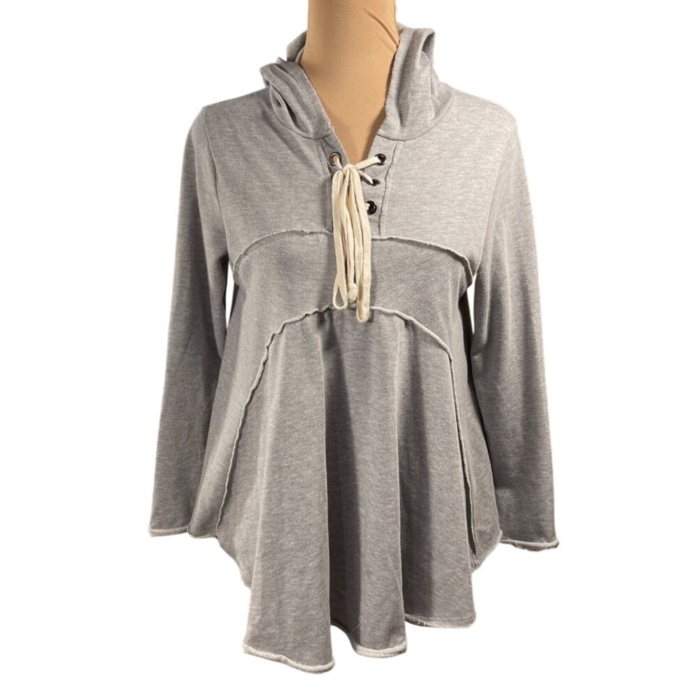 Altar'd State Hoodie Top Swing Hem Grey S Small Cotton Stretch